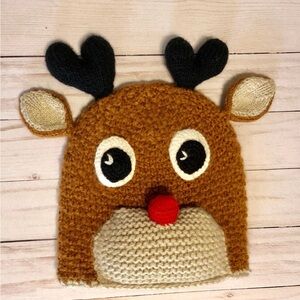 Andes Fair Trade Kids Rudolph Reindeer Beanie Hat Alpaca Blend Antler Ears Small